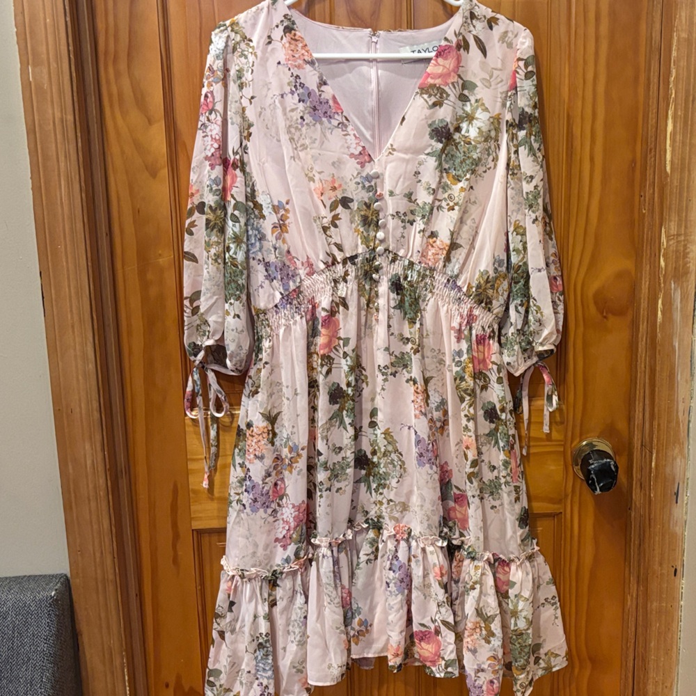 Taylor Pink and Green Floral Dress